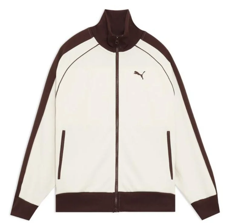 Pumaのクリーム色とブラウンのツートンカラーのトラックジャケット